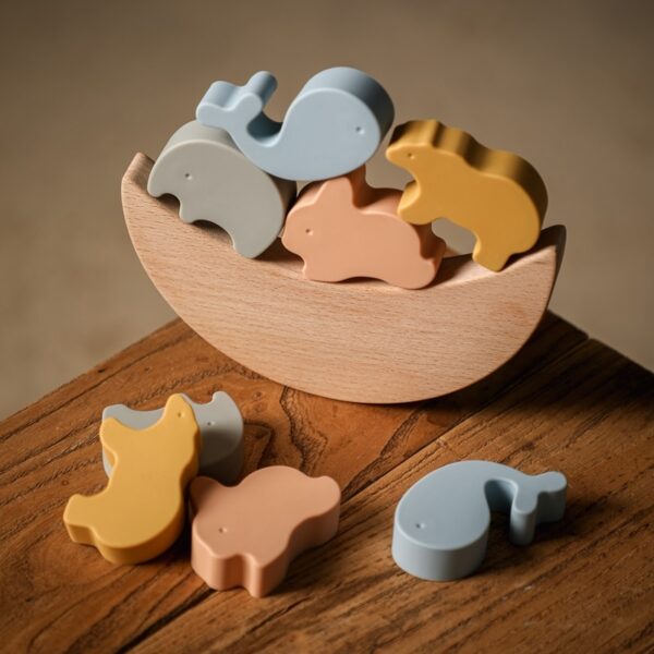1 Set Jenga de madera silicona animal 1