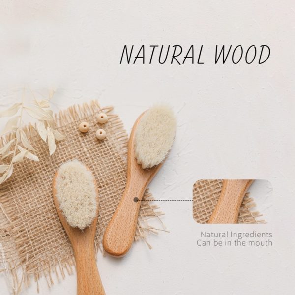 Cepillo de lana suave de madera Natural para bebé recién nacido 3