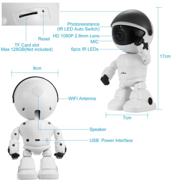 Cámara inalámbrica Robot Detección de movimiento inteligente Seguimiento automático Monitor de bebé Seguridad para el hogar Cámara de vigilancia de audio 5