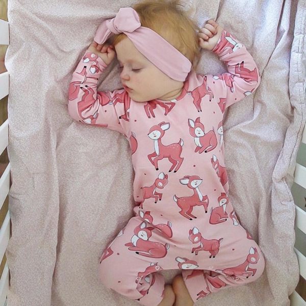 Pijama de algodón de manga larga con estampado de cuello redondo para bebé 3