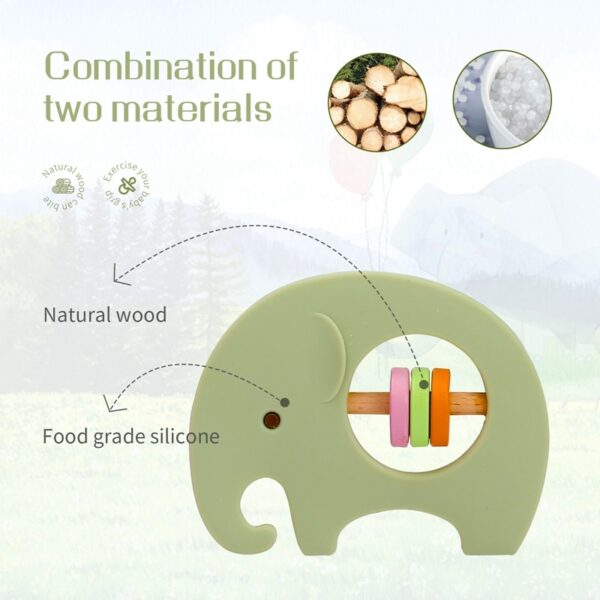 Sonajero de elefante de silicona grado alimenticio para bebé 6