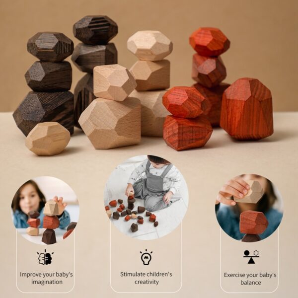 Jenga de madera educativo de piedra de colores  5