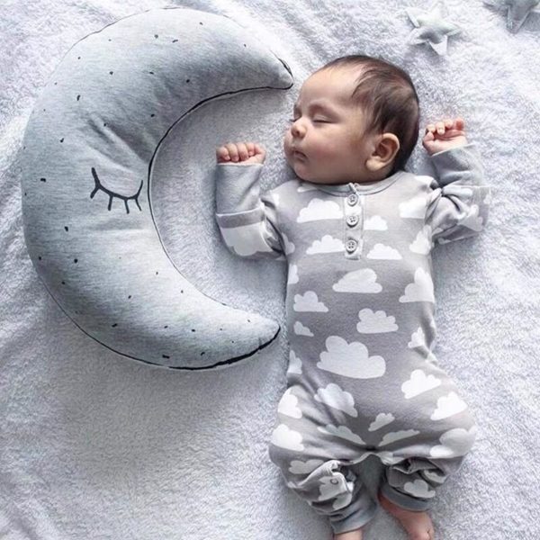Pijama de algodón de manga larga con estampado de cuello redondo para bebé 4