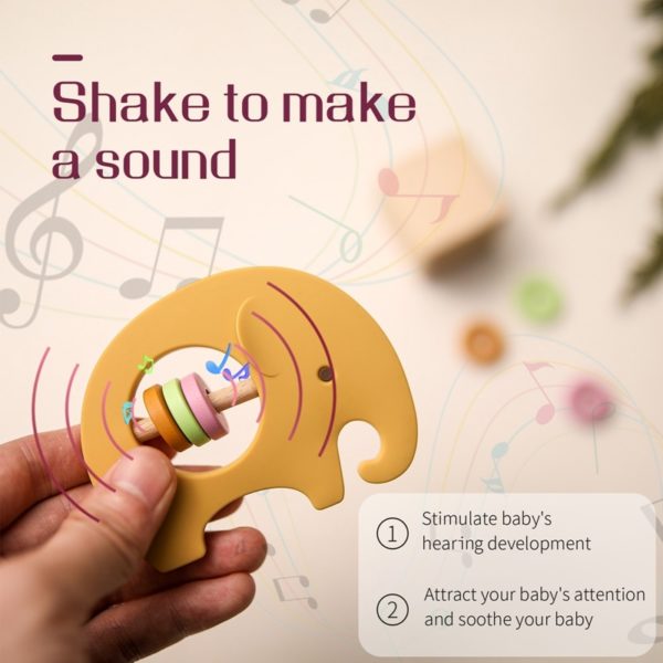 Sonajero de elefante de silicona grado alimenticio para bebé 3