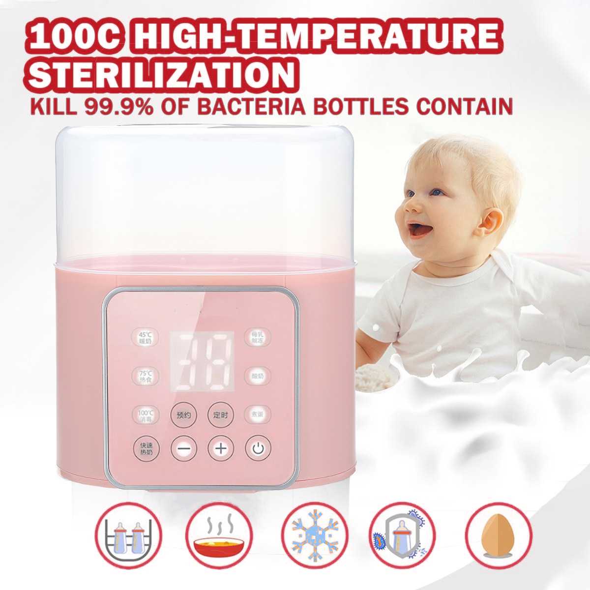 Calienta Biberones para 2 Botellas Calentador de alimentos para Bebé con  Multifunción 6 en 1 Esterilizador Eléctrico Libre de BPA : :  Bebé
