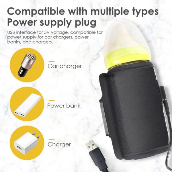 Bolso caliente con USB, artefacto portátil inteligente de leche caliente con temperatura constante, calentador de leche ajustable para viaje de bebé 3
